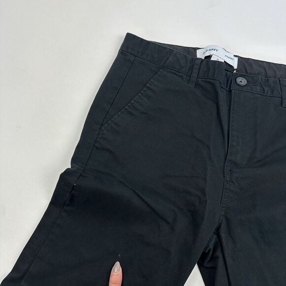 Old Navy Boys Straight Leg FLEX Black Chino Pants Size 12 Husky Cotton - Picture 5 of 11